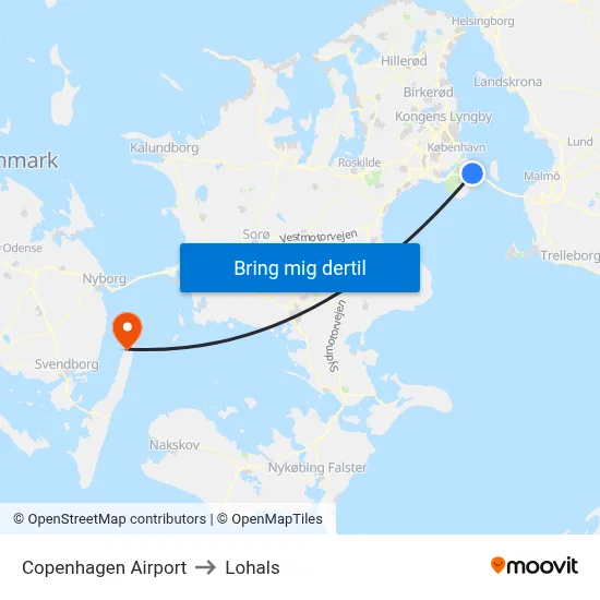 Copenhagen Airport to Lohals map