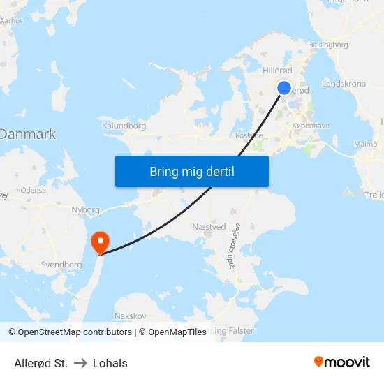 Allerød St. to Lohals map