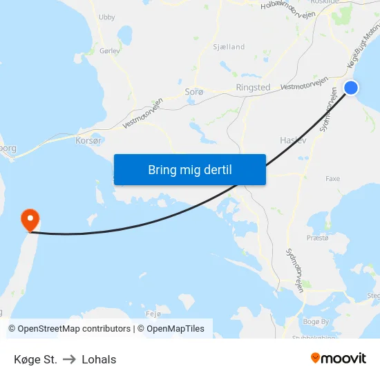 Køge St. to Lohals map