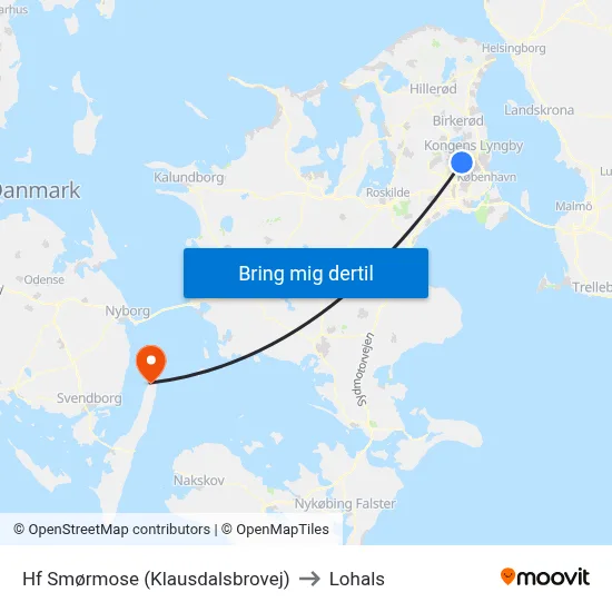 Hf Smørmose (Klausdalsbrovej) to Lohals map