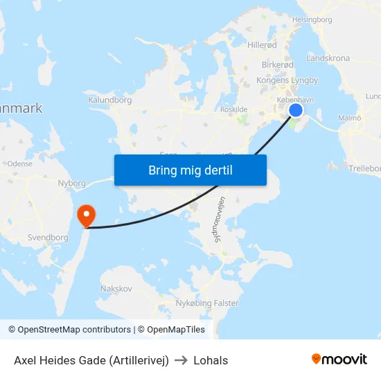 Axel Heides Gade (Artillerivej) to Lohals map