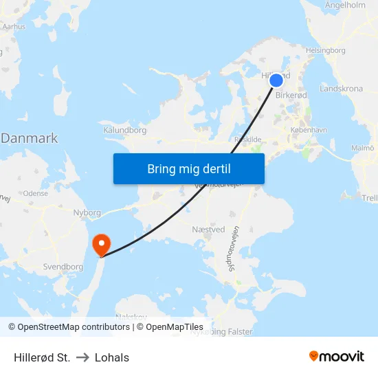 Hillerød St. to Lohals map