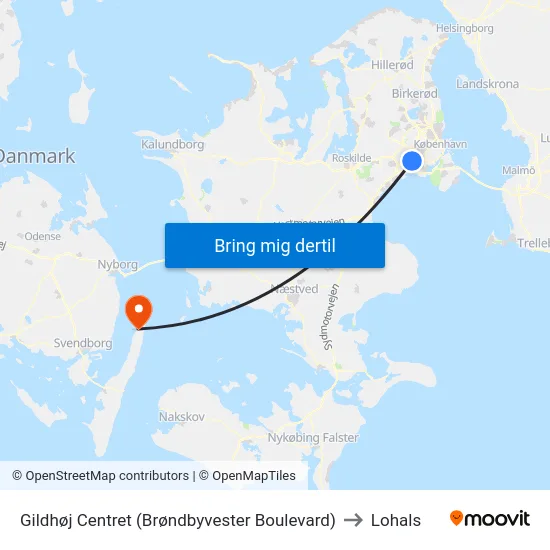 Gildhøj Centret (Brøndbyvester Boulevard) to Lohals map