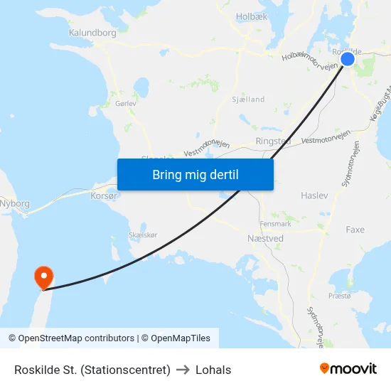 Roskilde St. (Stationscentret) to Lohals map