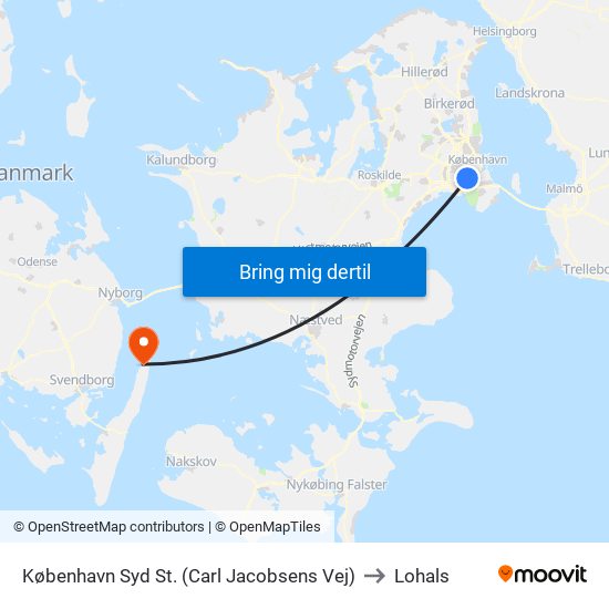 København Syd St. (Carl Jacobsens Vej) to Lohals map