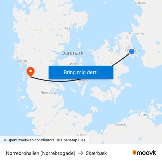 Nørrebrohallen (Nørrebrogade) to Skærbæk map