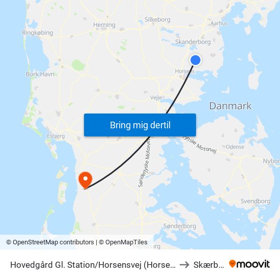 Hovedgård Gl. Station/Horsensvej (Horsens Kom) to Skærbæk map