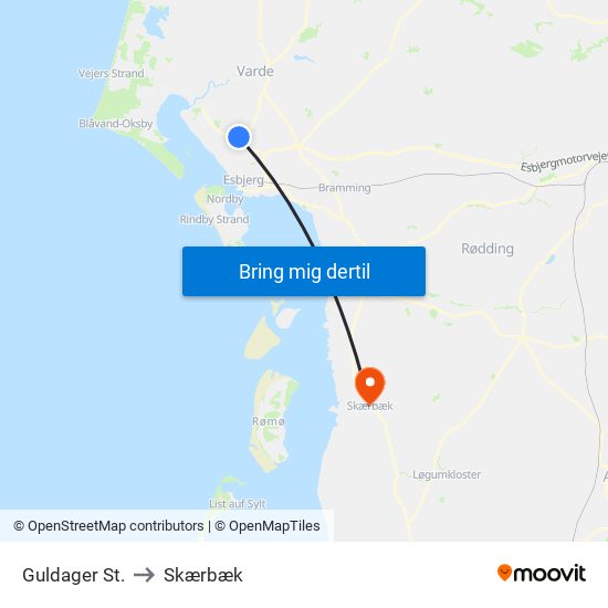 Guldager St. to Skærbæk map