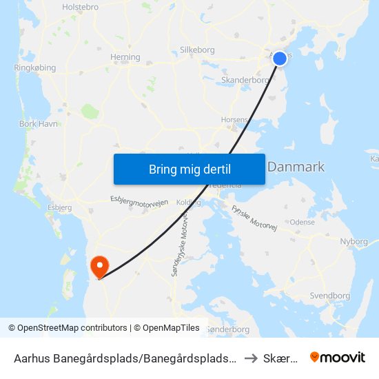 Aarhus Banegårdsplads/Banegårdspladsen (Flybus) to Skærbæk map