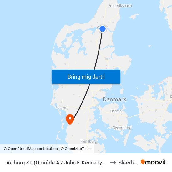 Aalborg St. (Område A / John F. Kennedys Plads) to Skærbæk map