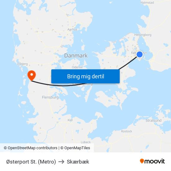 Østerport St. (Metro) to Skærbæk map