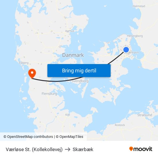 Værløse St. (Kollekollevej) to Skærbæk map