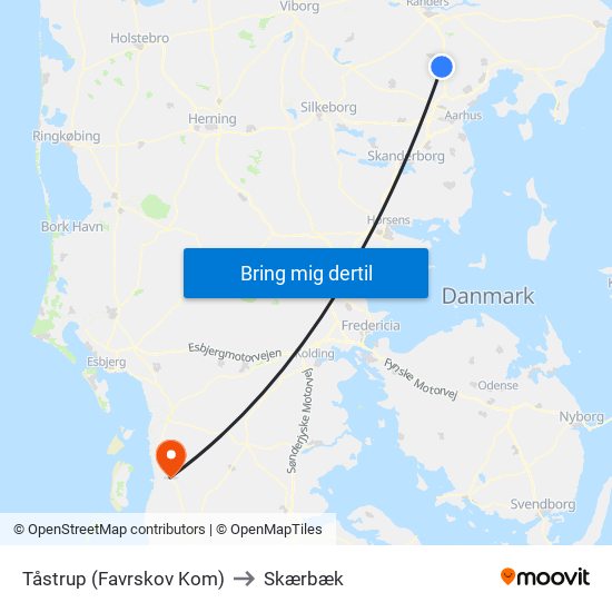 Tåstrup (Favrskov Kom) to Skærbæk map