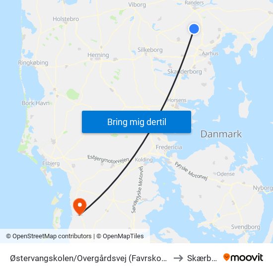 Østervangskolen/Overgårdsvej (Favrskov Kom) to Skærbæk map