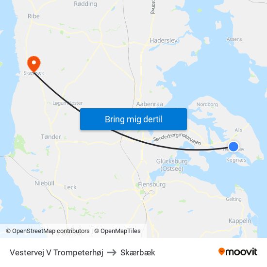 Vestervej V Trompeterhøj to Skærbæk map