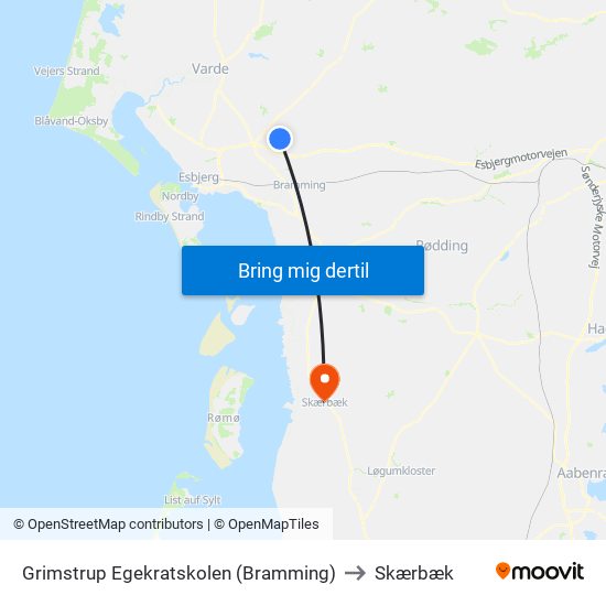 Grimstrup Egekratskolen (Bramming) to Skærbæk map