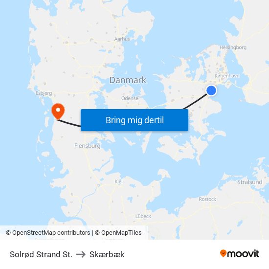 Solrød Strand St. to Skærbæk map