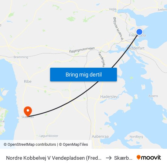 Nordre Kobbelvej V Vendepladsen (Fredericia) to Skærbæk map