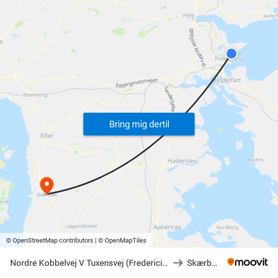 Nordre Kobbelvej V Tuxensvej (Fredericia) to Skærbæk map