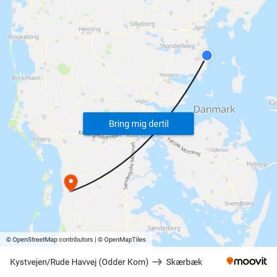 Kystvejen/Rude Havvej (Odder Kom) to Skærbæk map