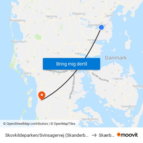 Skovkildeparken/Svinsagervej (Skanderborg Kom) to Skærbæk map