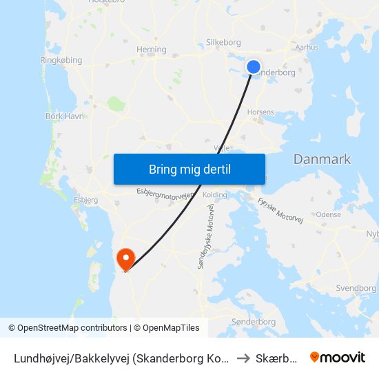 Lundhøjvej/Bakkelyvej (Skanderborg Kom) to Skærbæk map