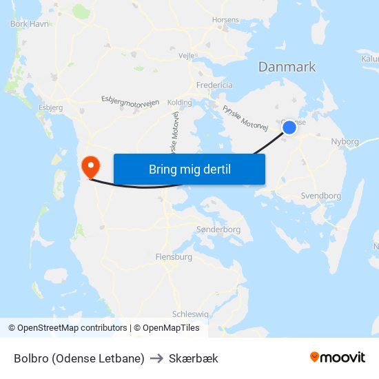 Bolbro (Odense Letbane) to Skærbæk map