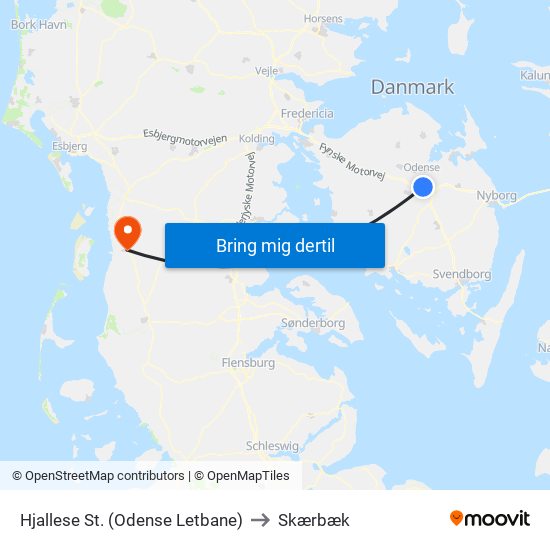 Hjallese St. (Odense Letbane) to Skærbæk map