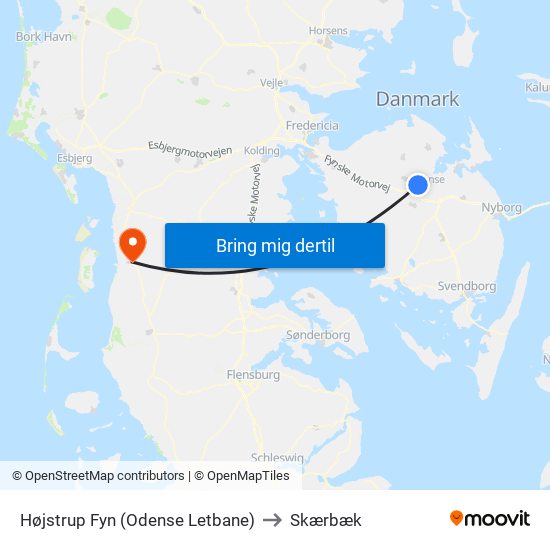 Højstrup Fyn (Odense Letbane) to Skærbæk map