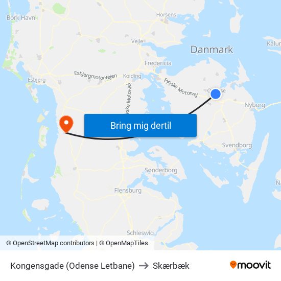 Kongensgade (Odense Letbane) to Skærbæk map