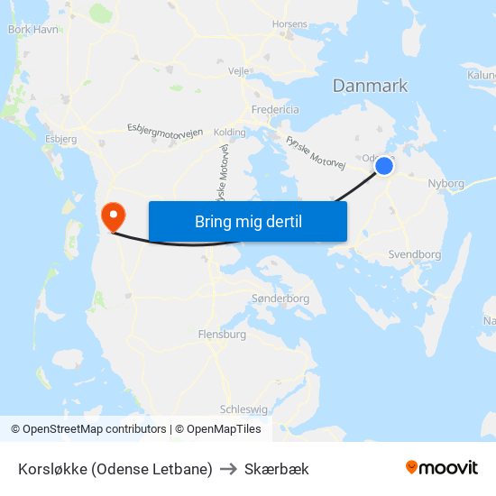 Korsløkke (Odense Letbane) to Skærbæk map