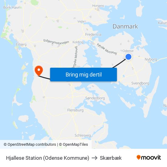 Hjallese Station (Odense Kommune) to Skærbæk map