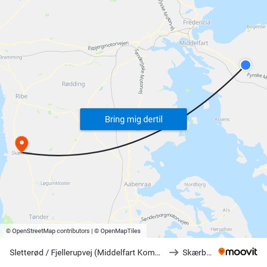 Sletterød / Fjellerupvej (Middelfart Kommune) to Skærbæk map