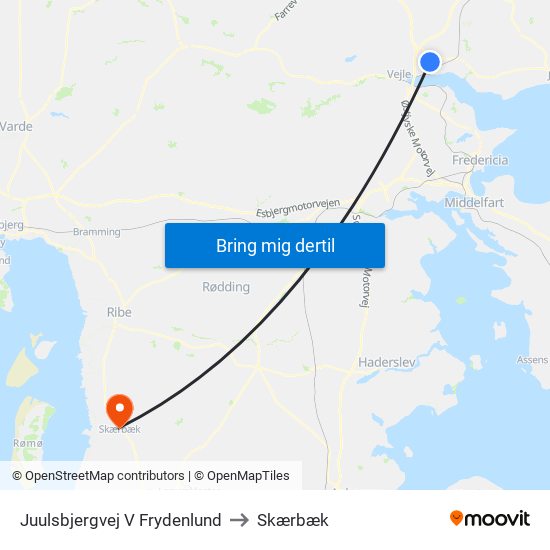 Juulsbjergvej V Frydenlund to Skærbæk map