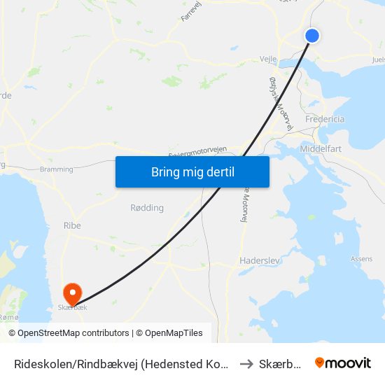 Rideskolen/Rindbækvej (Hedensted Kom) to Skærbæk map