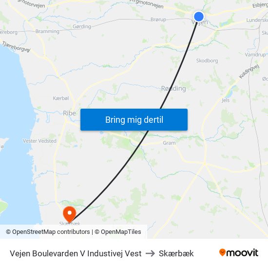 Vejen Boulevarden V Industivej Vest to Skærbæk map