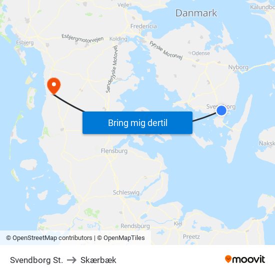 Svendborg St. to Skærbæk map