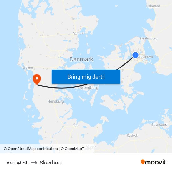 Veksø St. to Skærbæk map