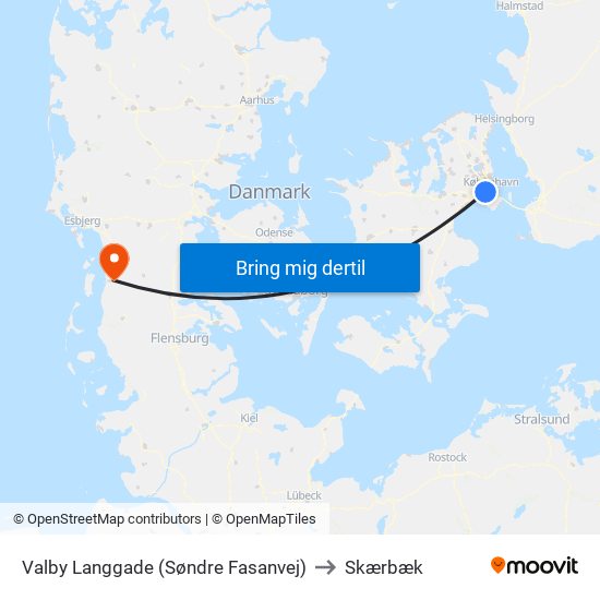 Valby Langgade (Søndre Fasanvej) to Skærbæk map