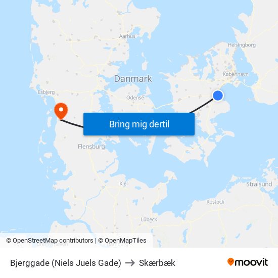 Bjerggade (Niels Juels Gade) to Skærbæk map