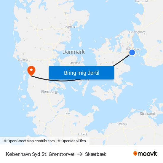 København Syd St. Grønttorvet to Skærbæk map