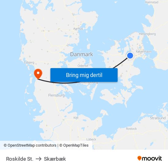 Roskilde St. to Skærbæk map