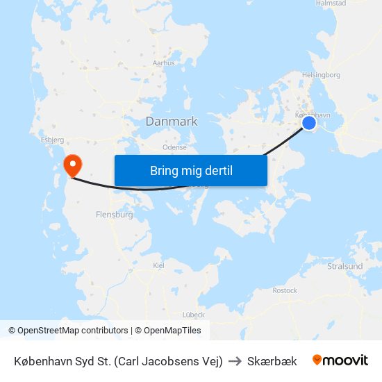 København Syd St. (Carl Jacobsens Vej) to Skærbæk map