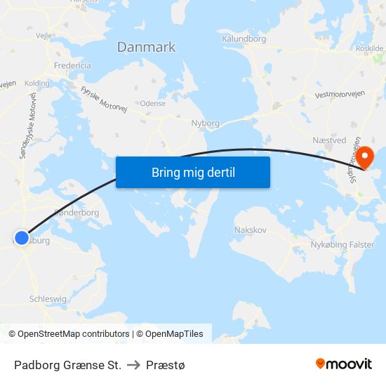 Padborg Grænse St. to Præstø map