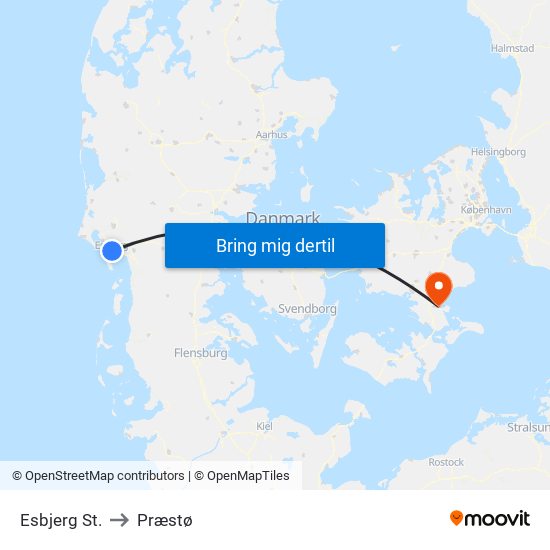 Esbjerg St. to Præstø map