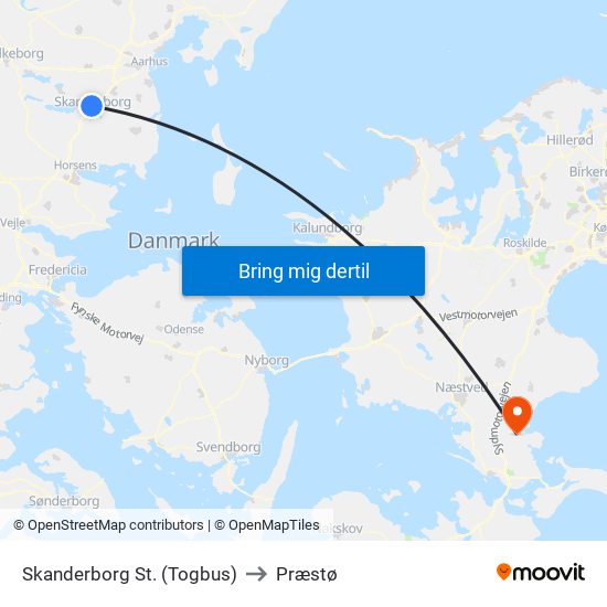 Skanderborg St. (Togbus) to Præstø map