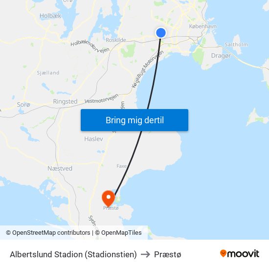 Albertslund Stadion (Stadionstien) to Præstø map