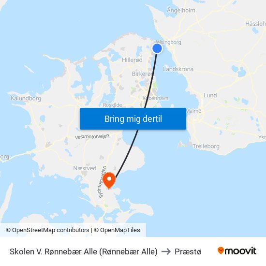 Skolen V. Rønnebær Alle (Rønnebær Alle) to Præstø map