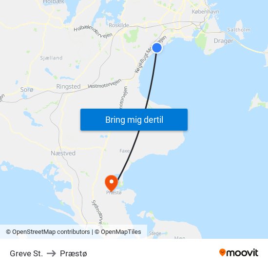 Greve St. to Præstø map