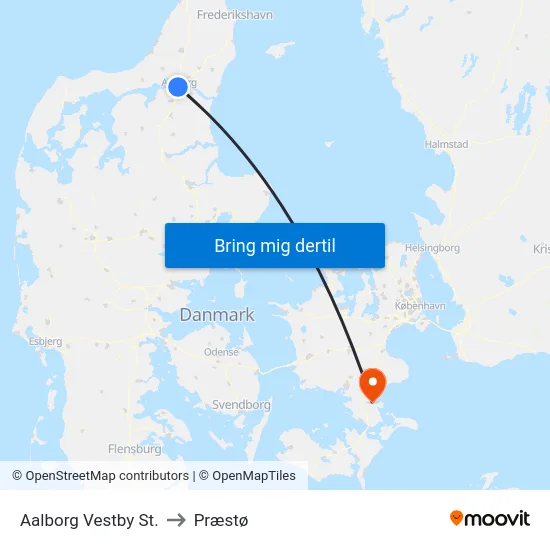 Aalborg Vestby St. to Præstø map